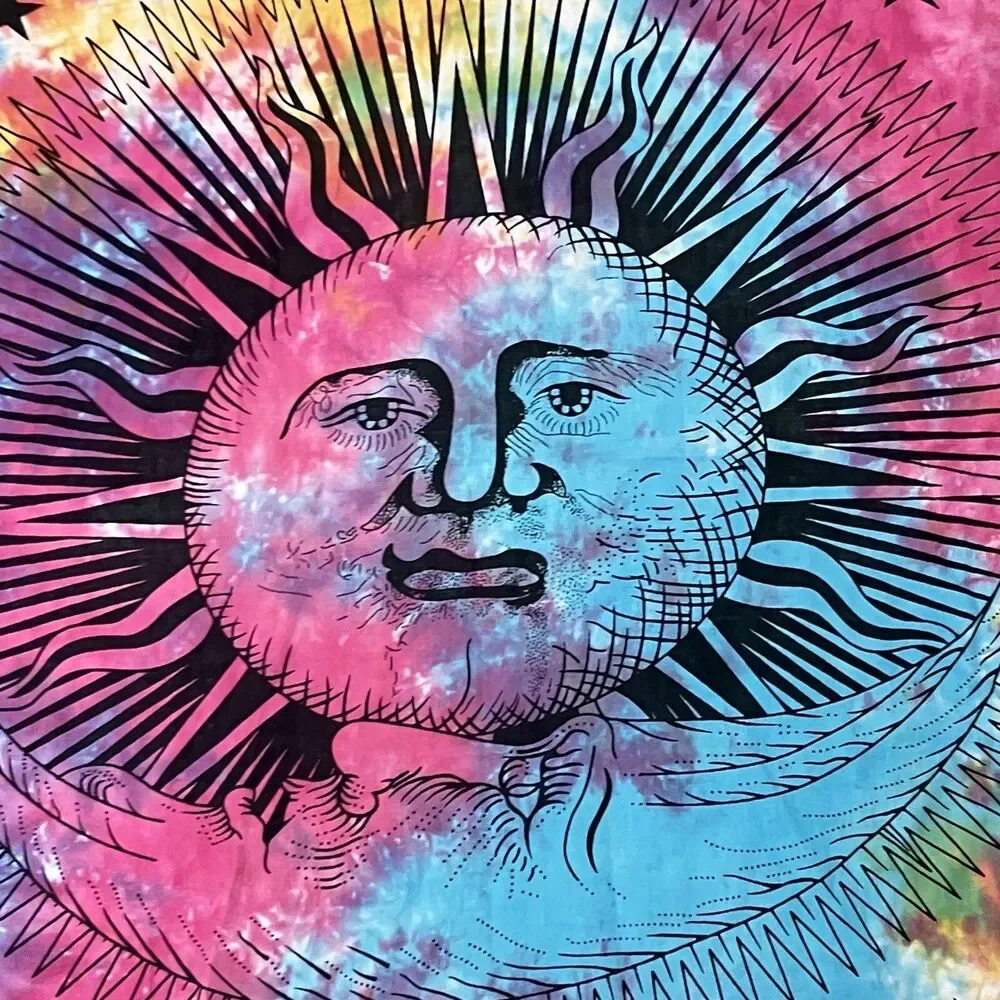 Psychedelic Sun Moon Stars Tie Dye Mandala Tapestry Hippie Hippy Celestial Wall